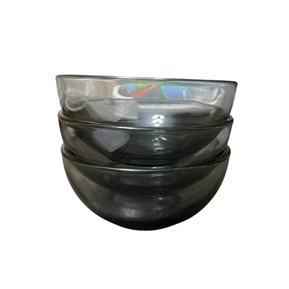 Set‎ Of 3 Vintage Forte Crisa Mexico Smokey Grey Glass 5 7/8